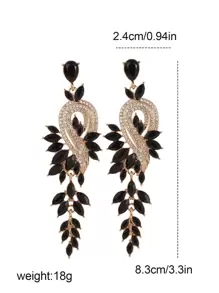 1pair Glamorous Zinc Alloy Rhinestone Drop Earrings For Women For Daily Life - Black - View 3