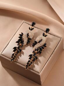 1pair Glamorous Zinc Alloy Rhinestone Drop Earrings For Women For Daily Life - Black - View 4