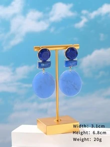 Bông tai thả tròn - Màu xanh lam - Xem 3