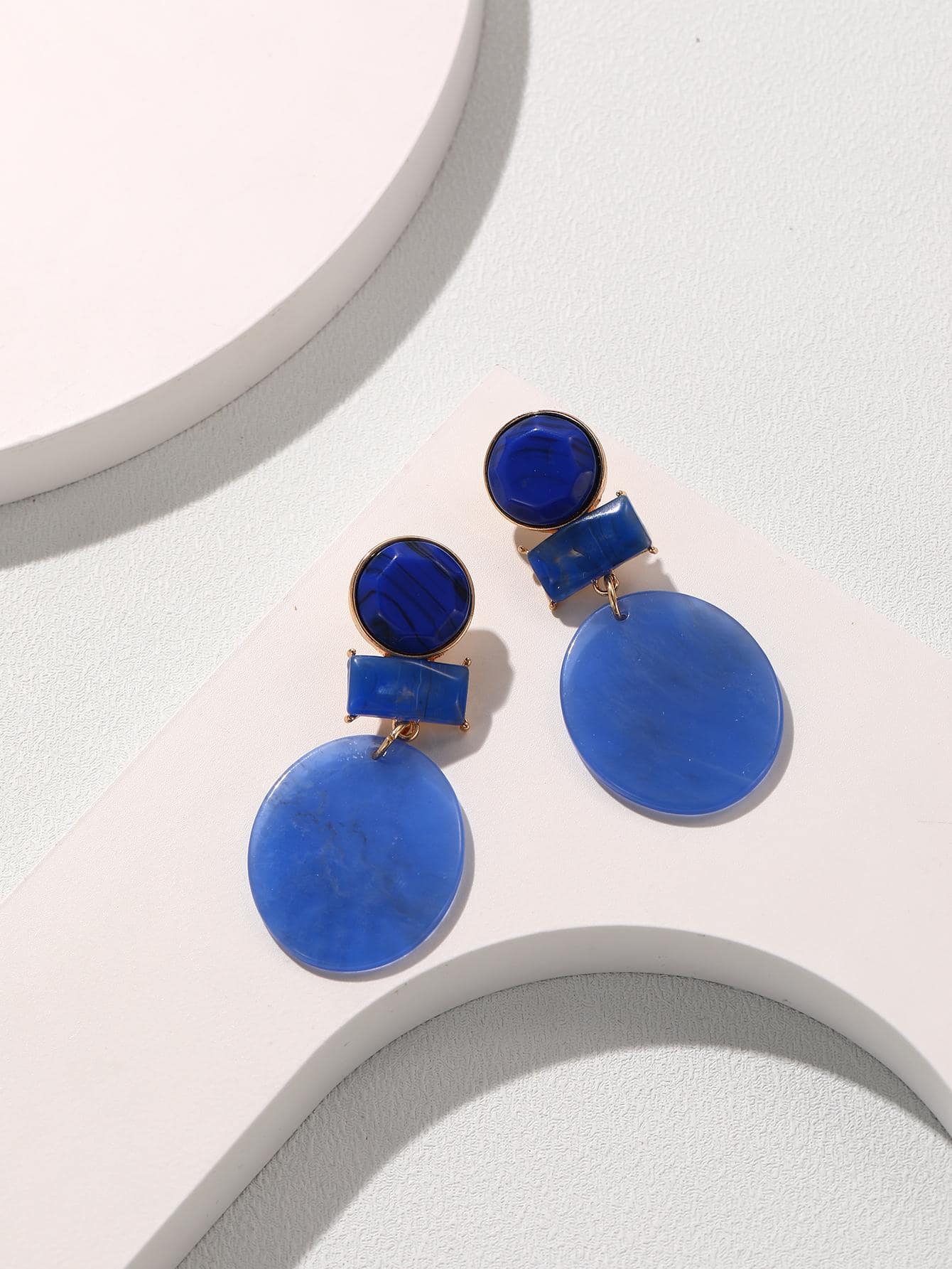 Bông tai thả tròn - Màu xanh lam - Xem 1