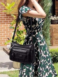 1入組新款女士們小信使皮革包單肩包郵差包皮夾女士手提包 - 黑色 - 查看 2