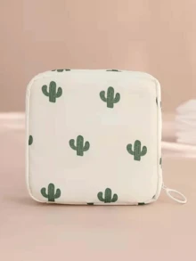 1pc Cactus Print Sanitary Napkin Storage Bag - White - View 1