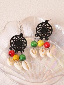 1對波西米亞木頭貝殼耳墜適合女士適用於日常生活 - 咖啡棕 - 查看 3