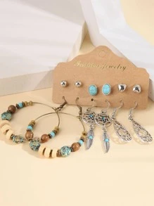 6對/套波西米亞綠松石裝飾耳環套裝適合女士適合夏天度假沙灘派對旅行 - 彩色 - 查看 2