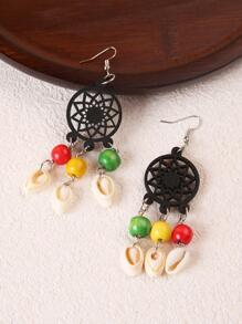 1對波西米亞木頭貝殼耳墜適合女士適用於日常生活 - 咖啡棕 - 查看 4