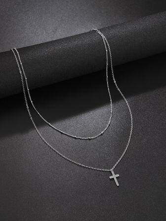 1入組時尚十字架裝飾吊墜項鍊適合男士適用於日常通勤,適用於首飾類禮品和派對