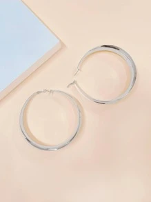 極簡風格圓耳環 - 銀色 - 查看 3