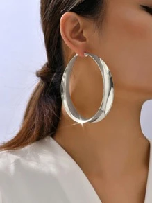 極簡風格圓耳環 - 銀色 - 查看 1