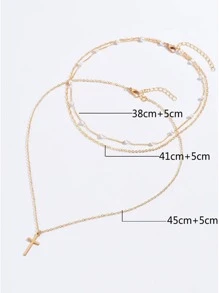 Cross Charm Layered Necklace - Gold - View 3