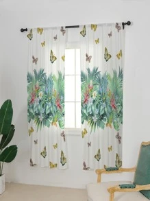 1入組植物花卉圖案印花窗簾 - 彩色 - 查看 4