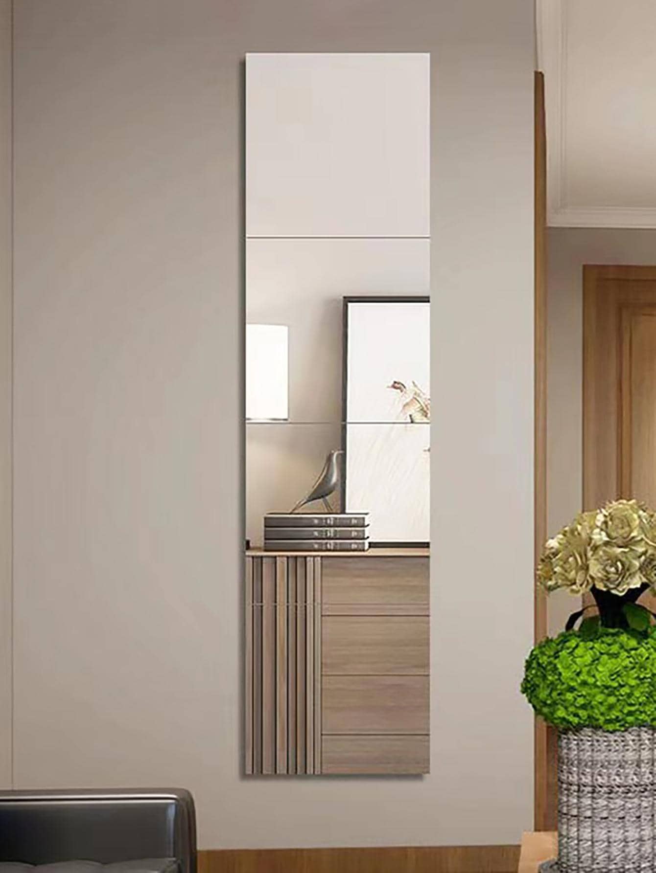 4pcs PMMA Mirror Wall Sticker, Creative Square Wall Mirror Tile For Home - Clear - View 1