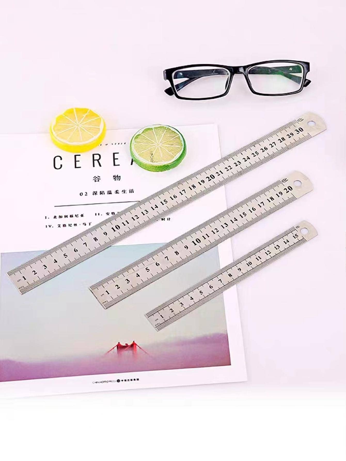 1入組不銹鋼雙面尺，現代不銹鋼家用多功能尺 - 銀色 - 查看 1