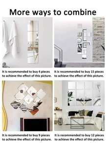 4pcs PMMA Mirror Wall Sticker, Creative Square Wall Mirror Tile For Home - Clear - View 2