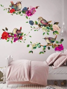 1入組花卉圖案和鳥樣式牆現代PVC牆貼裝飾用品 - 彩色 - 查看 1