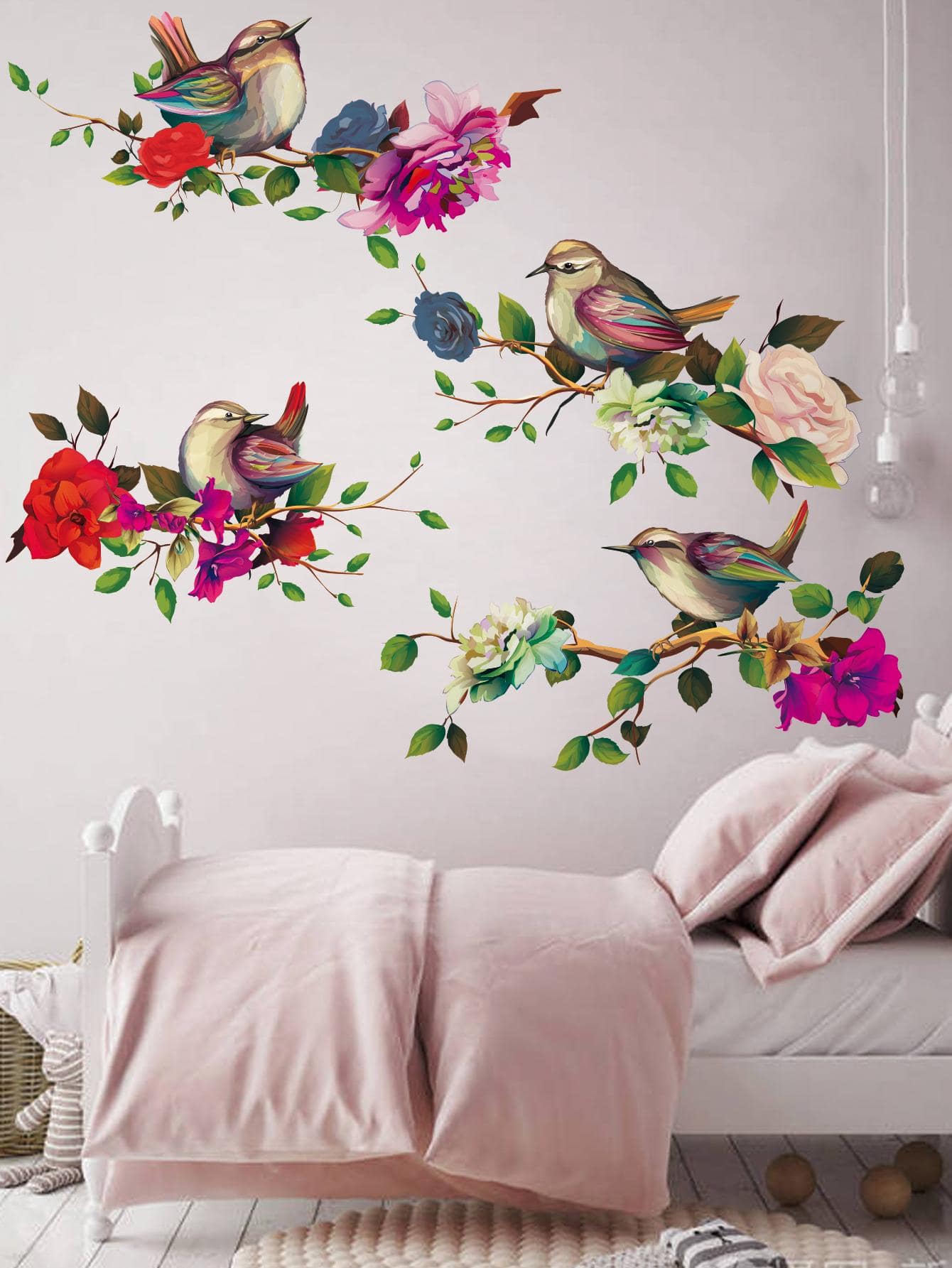 1入組花卉圖案和鳥樣式牆現代PVC牆貼裝飾用品 - 彩色 - 查看 1