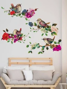 1入組花卉圖案和鳥樣式牆現代PVC牆貼裝飾用品 - 彩色 - 查看 2