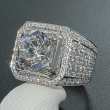 1Pc Glamorous Rhinestone Decor Geometric Design Ring For Men For Party Silver Fashionable Popular Jewelry Gift Party