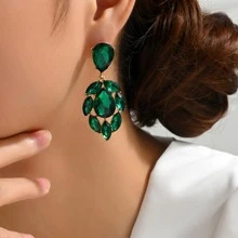 1 Tinh Tế Pha Lê Giả Tòn Ten Thiết Kế Giọt Nước Bông Tai Giọt Dành Cho Nữ Dự Tiệc - màu xanh lá - Xem 4