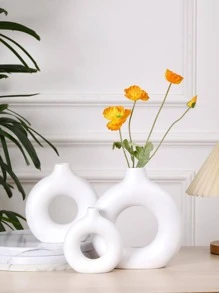 1入組ABS花創意环形素色花卉圖案花瓶裝飾 - 白色 - 查看 1