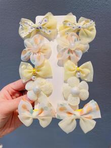 10 件/套发夹蝴蝶花朵设计女士发饰，带实物包装无卡 - 黃色 - 查看 8