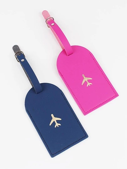 2 piezas Etiqueta de equipaje con diseño de hebilla y gráfico de avión para accesorios de viaje de luna de miel, portador de tarjetas, etiqueta de equipaje, etiqueta de nombre, funda de tarjeta, etiqueta colgante, accesorios de viaje, regalos para mujeres, regalos de pareja, bolsa para la escuela, accesorios escolares