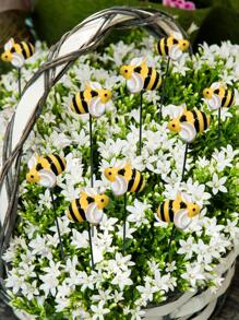 10pcs/set PVC Decorative Garden Stake, Modern Bee Design Decorative Garden Stake For Garden - Yellow - View 1