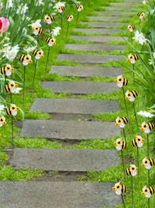 10pcs/set PVC Decorative Garden Stake, Modern Bee Design Decorative Garden Stake For Garden - Yellow - View 4