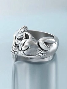 New Kitty Opening Cat Ring Vintage Silver-Plated Cat Totem Ring(Consumables ) - Antique Silver - View 2