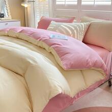 雙色被套套裝帶1入組、1入組床單、2入組無填充物枕套、臥室現代滌綸柔軟被套套裝 - 淺粉色 - 查看 4