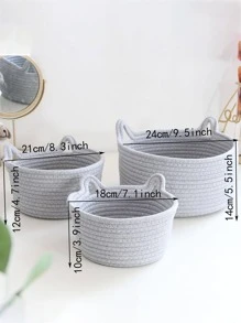 1pc Cat Ear Decor Solid Color Woven Desktop Storage Basket, Modern Fabric Storage Basket For Home