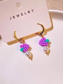1對迷人葡萄和珍珠耳墜適合女士適用於日常首飾配件 - 紫色 - 查看 7