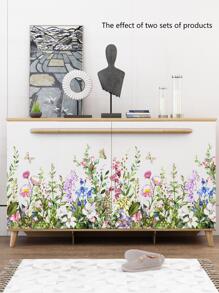 2pcs PVC Wall Decal, Creative Flower Print Waterproof Wall Sticker For Home Decor - Multicolor - View 5