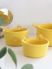1 Tai Mèo Trang Trí Đồng Màu Dệt Để Bàn Giỏ Đựng Đồ, Vải Hiện Đại Giỏ Đựng Đồ Cho Gia Đình - Màu vàng - Xem 2
