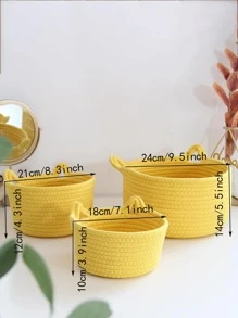 1 Tai Mèo Trang Trí Đồng Màu Dệt Để Bàn Giỏ Đựng Đồ, Vải Hiện Đại Giỏ Đựng Đồ Cho Gia Đình - Màu vàng - Xem 3