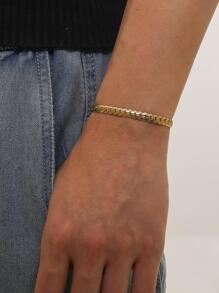 Men Minimalist Link Bracelet - Yellow Gold - View 1