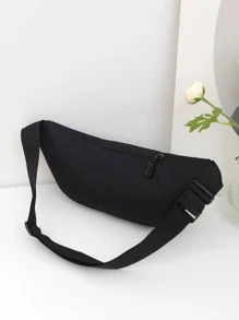 Large Fanny Pack Solid Black Zip Front Minimalist Waist Bag Sport Bag High School Students University Freshman For Travel,College,Outdoors,Commute - Black - View 4