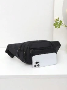 Large Fanny Pack Solid Black Zip Front Minimalist Waist Bag Sport Bag High School Students University Freshman For Travel,College,Outdoors,Commute - Black - View 1
