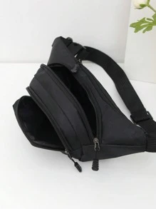 Large Fanny Pack Solid Black Zip Front Minimalist Waist Bag Sport Bag High School Students University Freshman For Travel,College,Outdoors,Commute - Black - View 3