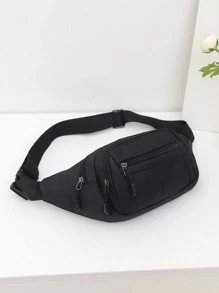 Large Fanny Pack Solid Black Zip Front Minimalist Waist Bag Sport Bag High School Students University Freshman For Travel,College,Outdoors,Commute - Black - View 6