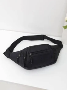 Large Fanny Pack Solid Black Zip Front Minimalist Waist Bag Sport Bag High School Students University Freshman For Travel,College,Outdoors,Commute - Black - View 5