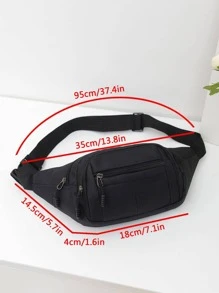 Large Fanny Pack Solid Black Zip Front Minimalist Waist Bag Sport Bag High School Students University Freshman For Travel,College,Outdoors,Commute - Black - View 8