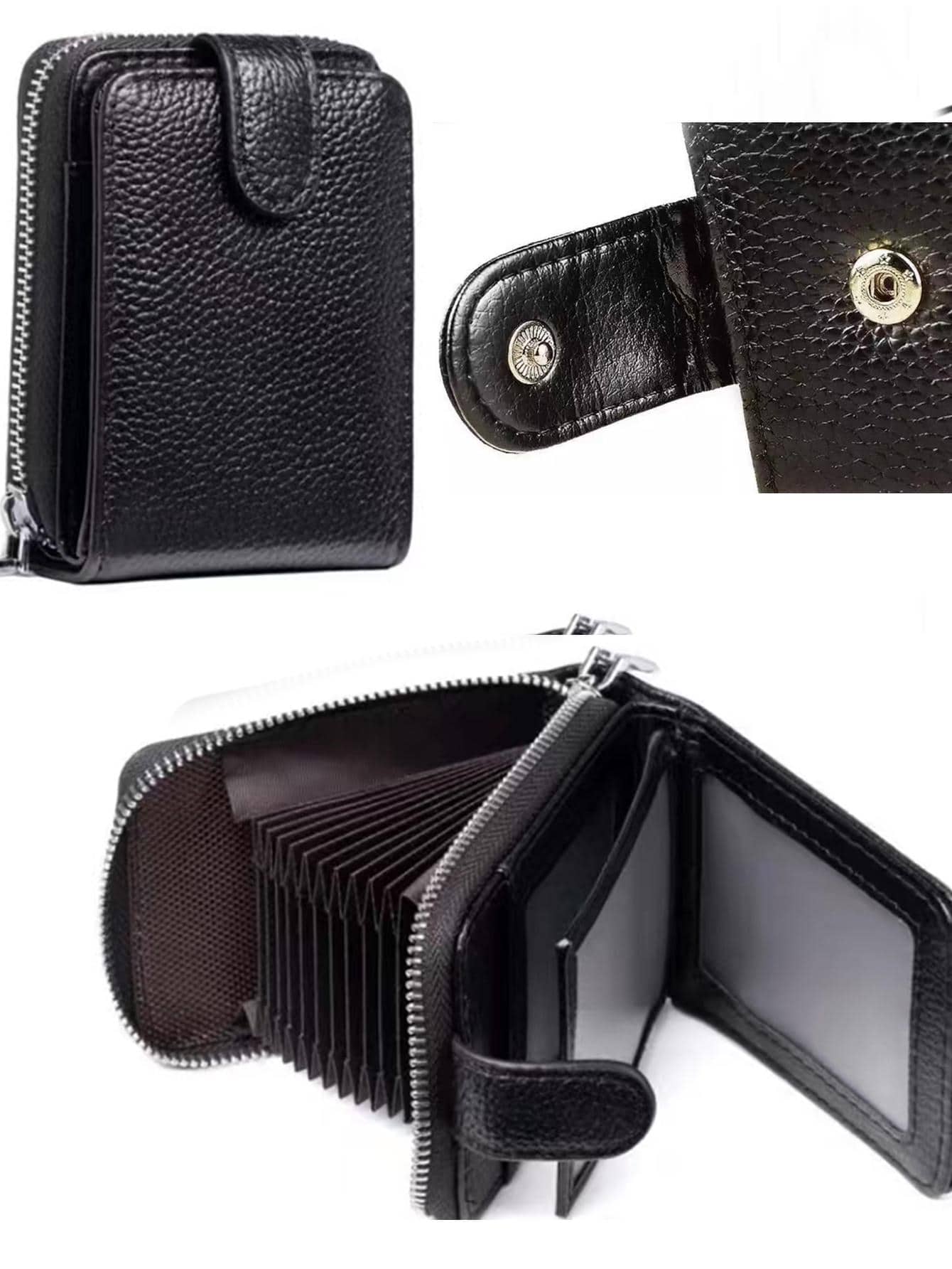 Monedero para mujeres identificación tarjeta de crédito Soporte Monedero moda Monedero unicolor dulce Monedero pequeño PU Cartera de mano - Negro - Ver 1