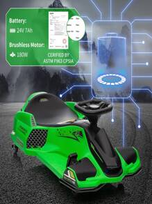 24V Ride on Drift Car with Variable Speed up to 7.5 mph, Built-in Music, Colorful LED Light, USB, Low-Power Alarm - 綠色 - 查看 4