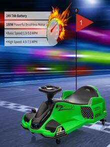 24V Ride on Drift Car with Variable Speed up to 7.5 mph, Built-in Music, Colorful LED Light, USB, Low-Power Alarm - 綠色 - 查看 6
