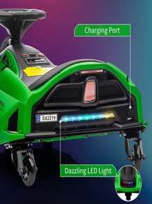 24V Ride on Drift Car with Variable Speed up to 7.5 mph, Built-in Music, Colorful LED Light, USB, Low-Power Alarm - 綠色 - 查看 9