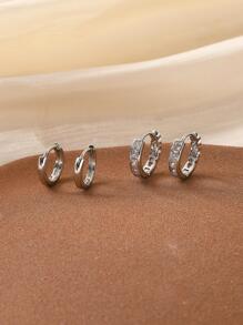 1對極簡圓耳環適合女士適用於日常首飾配件 - 銀色 - 查看 3