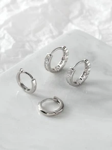 1對極簡圓耳環適合女士適用於日常首飾配件 - 銀色 - 查看 1