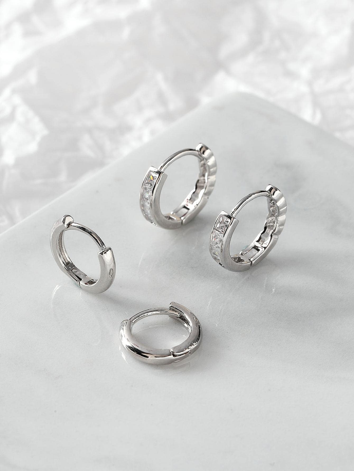 1對極簡圓耳環適合女士適用於日常首飾配件 - 銀色 - 查看 1