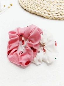 2入組女士草莓圖案可愛大腸髮圈適用於頭髮裝飾用品 - 彩色 - 查看 3