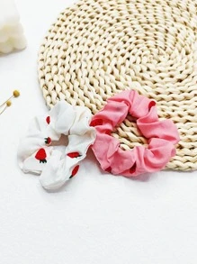 2入組女士草莓圖案可愛大腸髮圈適用於頭髮裝飾用品 - 彩色 - 查看 1